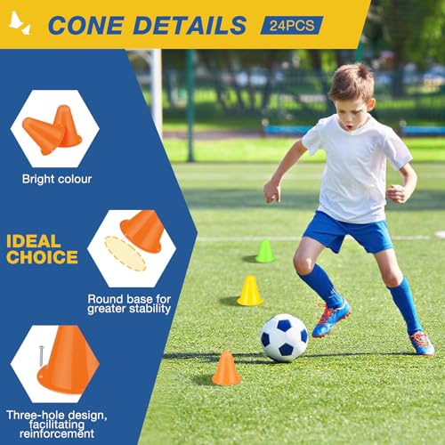 24 Pack 3.15 Inch Mini Cones for Sports Drills,Agility & Footwork Practice,Portable Small Cones for Indoor Outdoor Soccer,Basketball,Team Activities