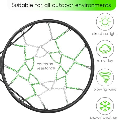Basketball Net Heavy Duty Replacement,Carbon Steel Chain Basketball net, Anti-Rust Use Indoor Outdoor Standard 12 Loops Hoop - color: Green/White