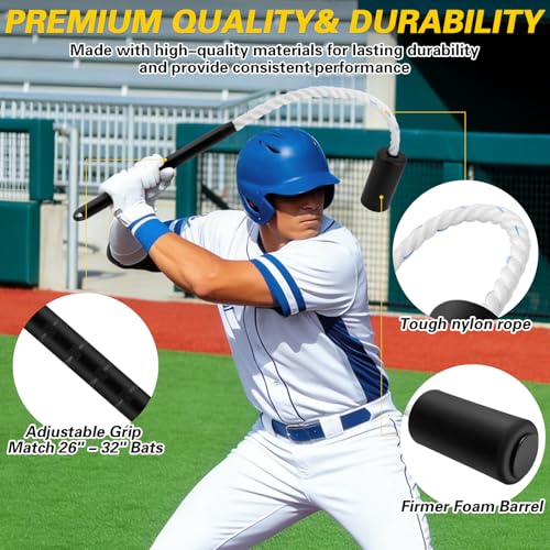 Baseball & Softball Swing Trainer Set – Rope Swing Training Bat with 12 Soft Foam Balls for Real-Feel Swing & Hitting Practice, Batting Training Aid for Youth Beginners