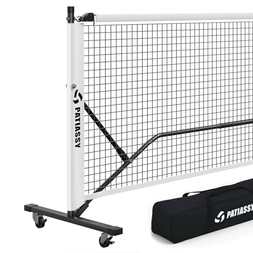 Portable Pickleball Net System with Wheels, 22FT Regulation Size Pickleball Net with Court Lines and 8 Sandbags for Outdoor Driveway, Mobile Pickle Ball Set with Carry Bag, Steady Steel Frame