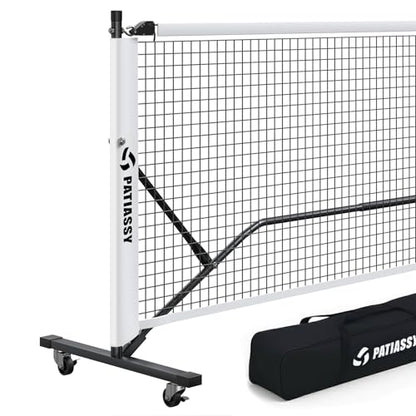 Portable Pickleball Net System with Wheels, 22FT Regulation Size Pickleball Net with Court Lines and 8 Sandbags for Outdoor Driveway, Mobile Pickle Ball Set with Carry Bag, Steady Steel Frame
