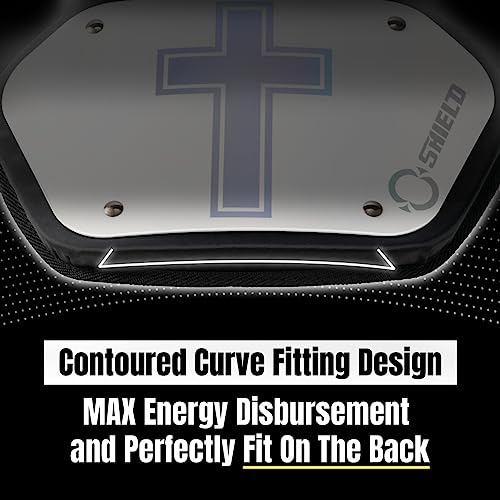 O Shield Golden Cross Chrome Football Back Plate, Lower Back Pads for Football Players, Rear Protector, Cross Series - size: Youth (Weight less than 180 Pounds), style: Holy Cross White