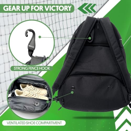 Good E's Pickleball Bag for Women and Men, Compact Sports Backpack, Durable Pickleball Carry Bag with Multiple Pockets, Adjustable Straps and Hook