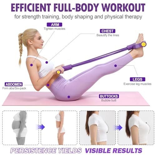 Foot Pedal Resistance Bands with Handles, 6-Tube Multifunction Exercise Bands, Durable Home Gym Fitness Equipment - color: Purple
