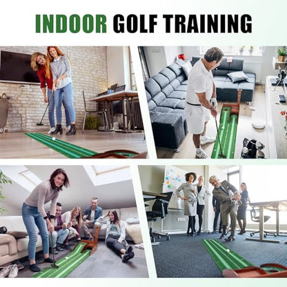 Golf Putting Green Indoor Putting Mat with Auto Ball Return, Solid Wood Base and Crystal Velvet Mat, Ideal for Home, Office, Golf Practice, and Outdoor Use (No Batteries Included)