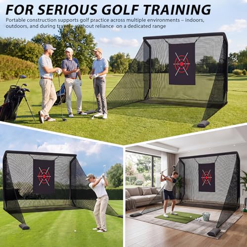 Golf Practice Net 10x7x3ft with Side Barriers & Target - Heavy Duty Metal Frame, 5-Layer Polyester Mesh, Sandbags & Carry Bag, for Backyard Driving Chipping Swing Training