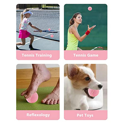 URBEST Tennis Ball 12 Packs Training Tennis Balls Practice Balls for Novice Player, Pet Dog Playing Balls with Mesh Carry Bag - color: Light Pink