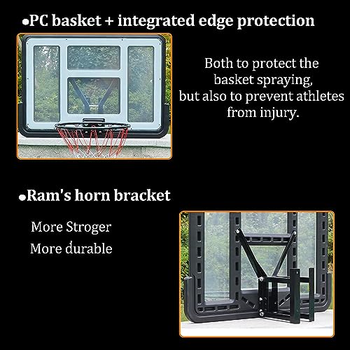 LOYALHEARTDY Shatter Proof Backboard Rim ComboW，44 X 30 Inch All Mounted Basketball Backboard & Rim Combo, Wall Mounted Adjustable-Height and Fixed Basketball Hoop
