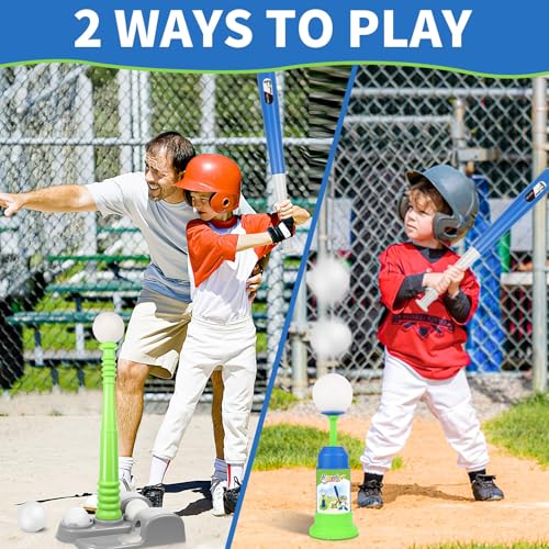 T Ball Set for Kids 3-5 5-8, Toddler Baseball Tee Ball Set for Boys Tball Set with 6 Balls, Batting Tee, Baseball Bat, Pitching Machine, Glove T Ball Stand Stocking Stuffers for Kids