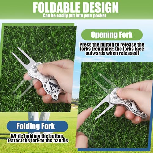 Golf Divot Repair Tool with Letter Custom Monogrammed Initial Ball Marker Divot Tool New Year Golf Gifts Foldable Metal with Magnetic Putt Alignment for Men Father Golfer - color: Silver, style: Letter A