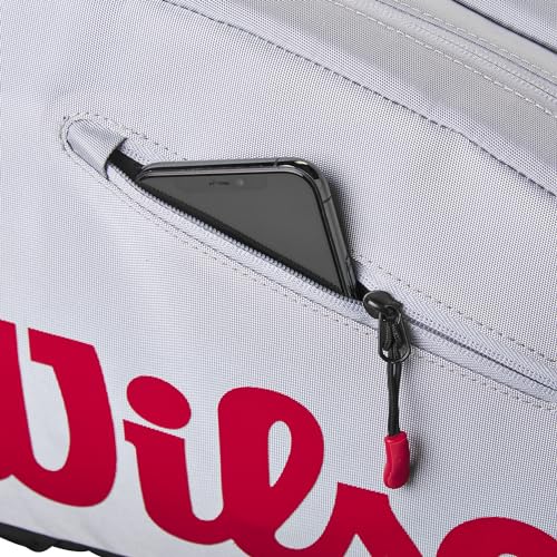WILSON Super Tour Pickleball Bag - Holds up to 3 Paddles, Grey/Red/Black