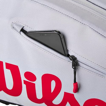 WILSON Super Tour Pickleball Bag - Holds up to 3 Paddles, Grey/Red/Black