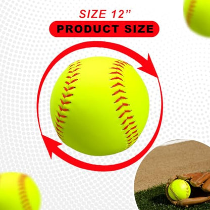 20 Pack Sports Practice Softball with Mesh Bag Unmarked Leather Covered Official Size and Weight Slowpitch Softball Youth Fastpitch Softball Ball Yellow Training Ball for Game and Training