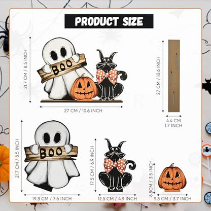 Smile Happy Halloween Wooden Table Decoration, Pumpkin Ghost Boo Black Cat Standing Centerpieces, Indoor Decor for Desk Shelf and Party - style: Halloween