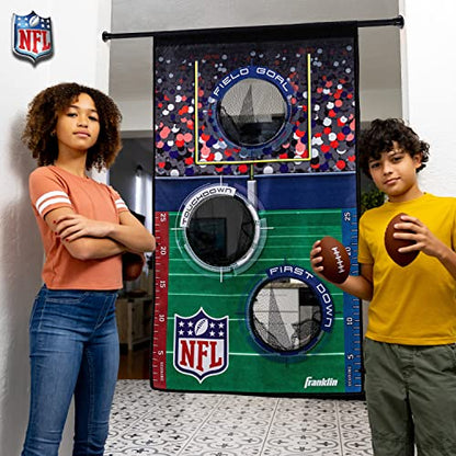 Franklin Sports NFL Mini Football Toss Target Game - NFL Door Jam Football Over the Door Target + (4) Mini Balls Set - 3 Hole Throwing Game for All Ages - Practice Passing + Aim