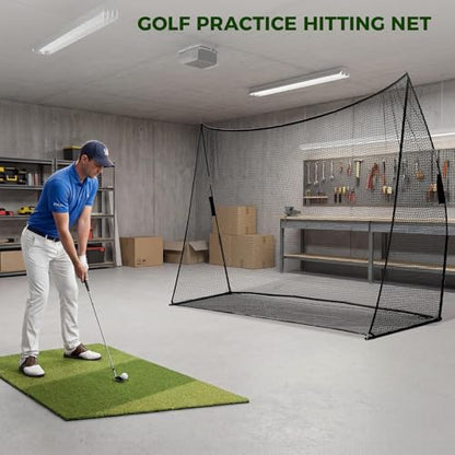 DUMOS Golf Net for Backyard, 10x7 ft Golf Practice Net with Frame, Outdoor Indoor Hitting Net, Personal Driving Range for Home Garage, Sturdy Training Equipment Aids for Swing