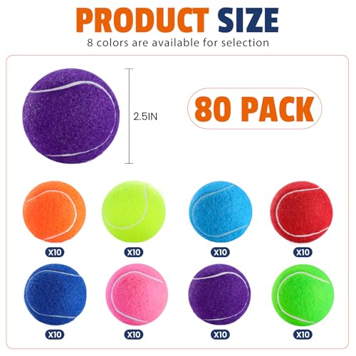 FURWEY Tennis Balls for Dogs 80 Pack,2.5 inches,Durable and Non-Toxic Dog Toys Balls with Mesh Bag,Colorful Fetch Toys Balls for pet Dog (Non Squeaky)