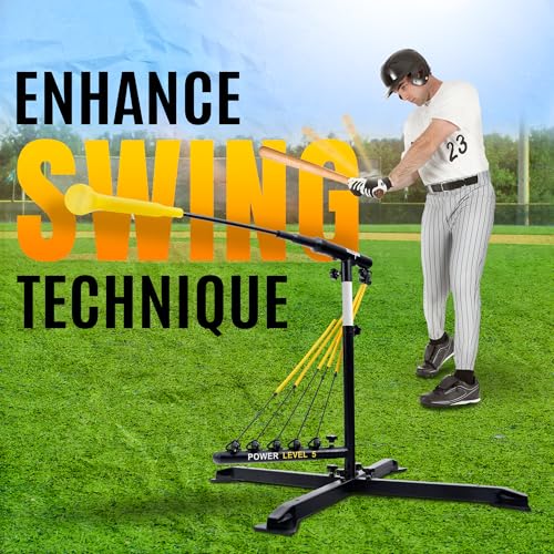 Yes4All Baseball Practice Training Equipment, 5 Elastic Bowstrings Softball/Baseball Hitting Trainer for All Ages, Adjustable Height & Portable Baseball Batting Practice Swing Trainer