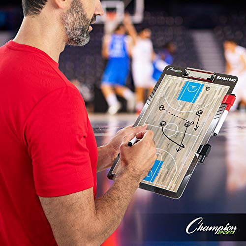 Champion Sports Large & XL Dry Erase Board For Coaching - Whiteboards for Strategizing, Techniques, Plays - 2-Sided Boards with Front Side Full Field - Backside Half Field and Lineup - color: Basketball, style: Standard Coaches Board
