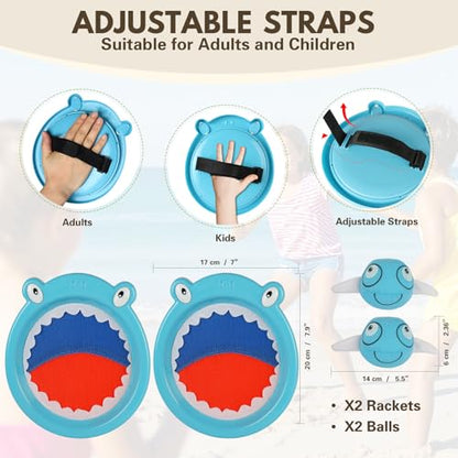 Waterproof Toss and Catch Ball Set, Shark Toss and Catch Game with 2 Catch Paddles & 2 Soft Water Balls, Outdoor Toy for Pool, Beach, Backyard & Bath, for Kids Ages 3-8