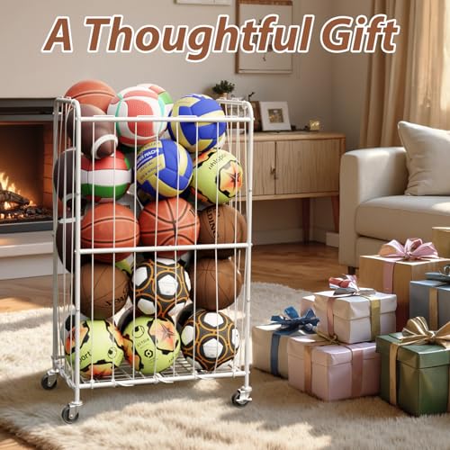 YKDIRECT 210L Rolling Ball Organizer with Locking Wheels - Large Sports Storage Basket for Basketball Soccer Football Volleyball, Steel Garage Equipment Cart with Elastic Rope for Household Storage - size: 210L