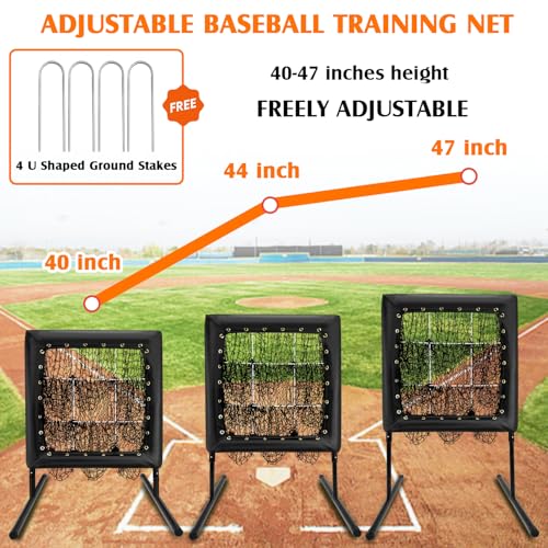 Pitching Net, Portable 9 Hole Baseball & Sotball with Strike Zone - Height Adjustable Easy Setup for Indoor/Outdoor