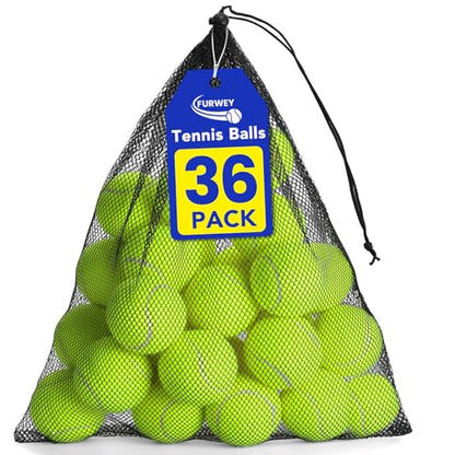 FURWEY Tennis Balls, 12/24/36/80 Pack Bulk Tennis Balls Pressureless Tennis Ball, Come with Mesh Bag for Easy Transport,Pet Dog Playing Balls, Good for Beginner Training Ball - size: 36P