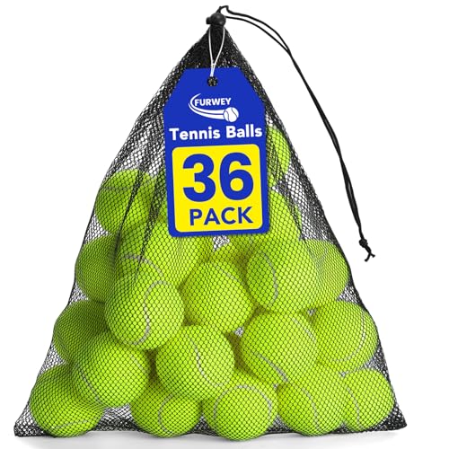 FURWEY Tennis Balls, 12/24/36/80 Pack Bulk Tennis Balls Pressureless Tennis Ball, Come with Mesh Bag for Easy Transport,Pet Dog Playing Balls, Good for Beginner Training Ball - size: 36P