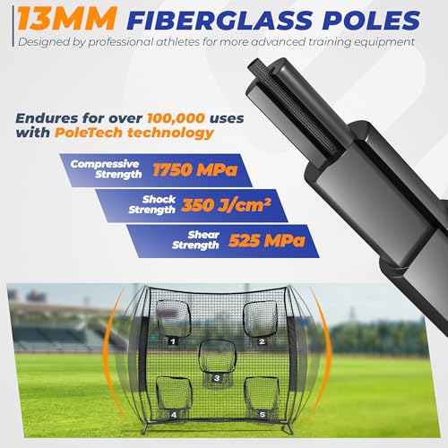 7x7ft/8x8ft Football Throwing Net, Quarterback Training Equipment with 5 Target Pockets, Includes Football, Portable Carry Bag