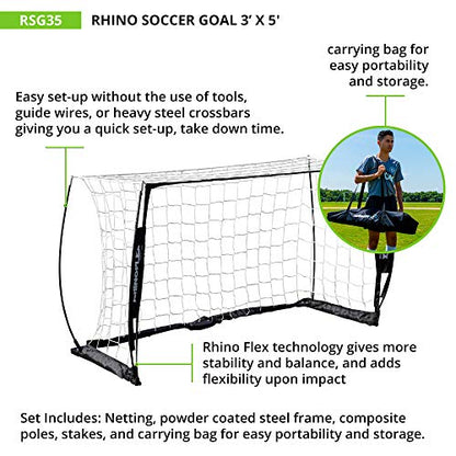 Champion Sports Rhino Flex Portable Soccer Goal – Durable Pop-Up Soccer Net with Carry Bag, Ground Stakes, and Sturdy Frame, Easy Setup for Backyard Practice or Games - style: 3' x 5'