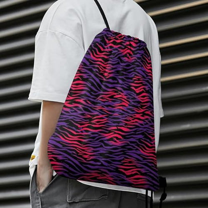 Sports Drawstring Sackpack Lightweight Backpack Waterproof for Training Gym Yoga Beach Men Women String Bag, Tiger Print Clipart Wall Bags - color: Picture (380)