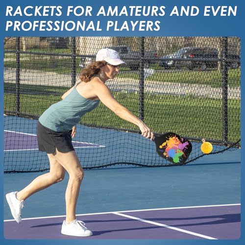 Pickle Ball Set Pickleball Paddles Set of 2 Carbon Fiber Pickleball Paddle Includes 4 Balls, 2 Ball Pickers, 1 Ball Bag Best Gifts for Junior and Professional Pickleball Equipment - color: Colorful