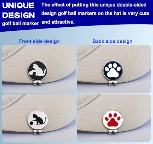 Adhere Golf Ball Markers Personlized Double Side Cute cat Logo Enamel with A Magnetic Hat Clips,A Premium Golf Gifts. - color: B-Black+White