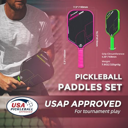 AKS Performance Series Pickleball Paddles Set - Toray T700 Raw Carbon Fiber Pickleball Paddle with Friction Surface, 16mm Powerful Polymer Core, Good Control & Spin Shots, USAP Approved