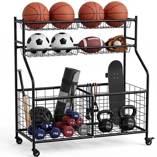 Garvee Ball Storage Cart, Sports Equipment Garage Organizer with Wheels for Sports Gear and Toys, Rolling Indoor/Outdoor Storage Cart