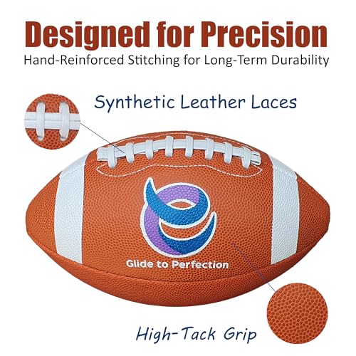 EverGlide Handmade American Football – Full Size & Junior – Durable PU Leather Litchi Grain with Grip Laces – Training, Practice, Backyard, Game-Day Play - size: Junior