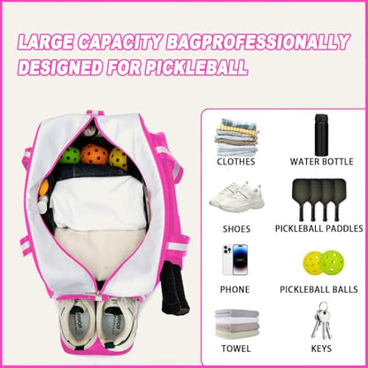 ROYALFAIR Pickleball Tote Bag for Women Men Large Capacity with Paddle Cover Pocket Internal Shoe Pocket and Adjustable Shoulder strap - color: Pink