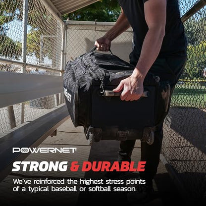 PowerNet Optimus Catcher's Bag, Rolling Equipment Bag Holds All Baseball & Softball Gear, 7 Internal Bat Sleeves, Cleat Compartment, Personalization Panel & Hooks - style: Optimus Catcher's Gear Bag