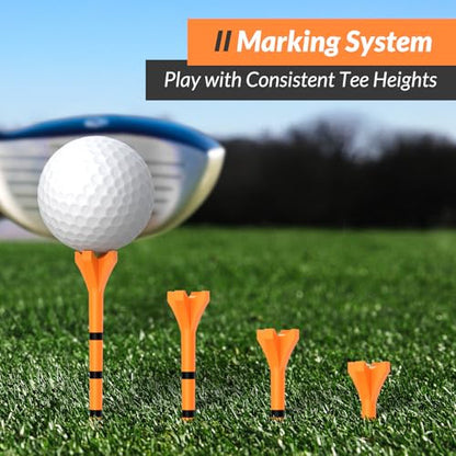 Plastic Golf Tees, 150 Pack (130 Driver Tees + 20 Iron/Hybrid Tees), Low Friction & Resistance, Top Golf Gifts for Men & Unique Golf Gifts for Golfers - color: Orange(3-1/4'', 130pcs) & White(1-1/2'', 20pcs), Plastic
