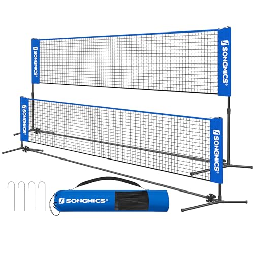 SONGMICS Badminton Net, Height Adjustable Volleyball Net, Pickleball Net for Junior Tennis, Kids, Indoor Outdoor Court, Foldable Nylon Net with Poles 10ft/13ft/16.5ft Wide - color: Blue, size: 16.5FT