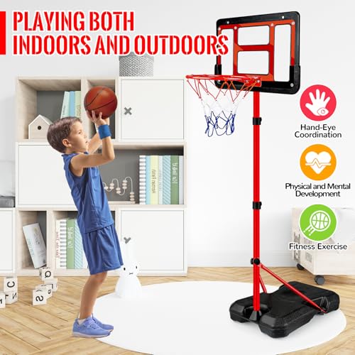 Kids Basketball Hoop with Stand, Adjustable Basketball Set, Toddler Basketball Toys for Boys Age 3 4 5 6 7 8, Indoor Outdoor Backyard Sport Game Gifts - style: Red Basketball Hoop