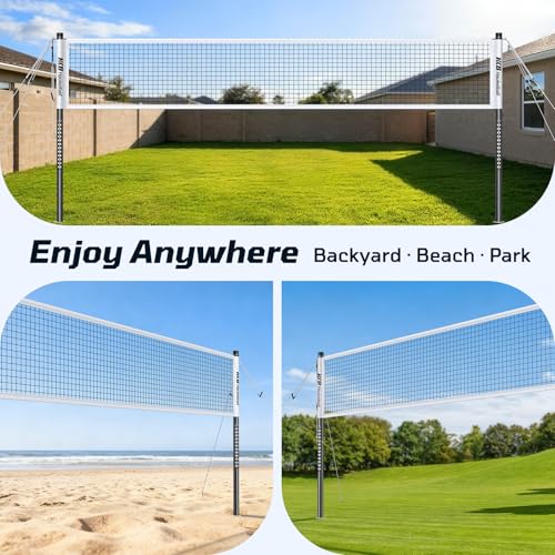 Haokelball Outdoor Badminton Net Set with Anti-Sag Winch System - 20ft Badminton Net, 4 Rackets, 4 Shuttlecocks & Carry Bag, Badminton Set for Backyard, Grass, Beach, Holiday Games - color: C-White