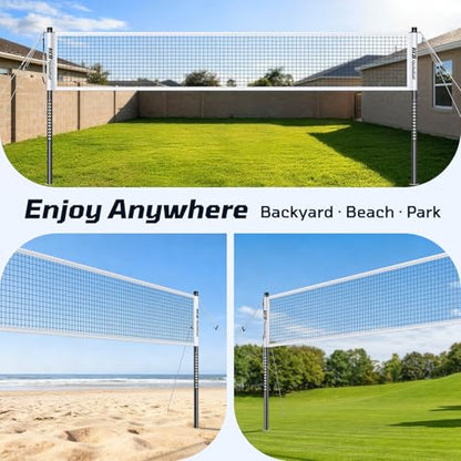 Haokelball Outdoor Badminton Net Set with Anti-Sag Winch System - 20ft Badminton Net, 4 Rackets, 4 Shuttlecocks & Carry Bag, Badminton Set for Backyard, Grass, Beach, Holiday Games - color: C-White