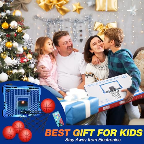 ropoda Indoor Basketball Hoop, Mini Hoop with 7 LED Lights, 3 Modes Scoreboard, Mini Hoop with 4 Balls Over The Door, Basketball Hoop Indoor, Toys Gifts for Kids Adults