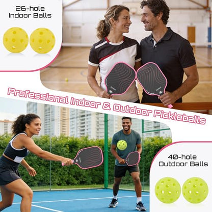 Pickleball Paddles Set, USAPA Approved Carbon Fiber Pickleball Set of 2 with Beginner Pickleball Rackets, Indoor Outdoor Pickle Balls for Adults Men Women, JT-1