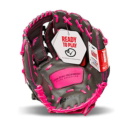 Franklin Sports Youth Teeball Gloves - Shok Sorb Kids Baseball + Teeball Mitt - Boys + Girls Fielder Gloves - 10.5" Inch - color: Graphite/Pink