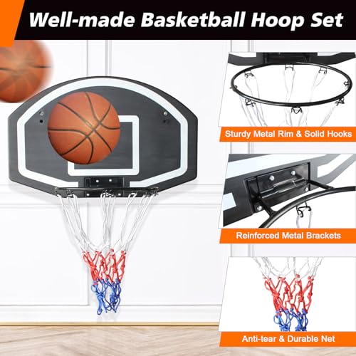 Wall Mounted Basketball Stand 28.5 x 18 Inch Shatterproof Backplate Folding Durable Basket and All-Weather Mesh Construction for Indoor and Outdoor Use