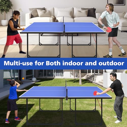 Foldable Ping Pong Table Portable 4.5FT/6FT/9FT Indoor MDF Table Tennis Table Multi-Purpose Family Game Table with Net, 2 Paddles and 3 Balls for Kid Teenager Adult - color: 6FT Blue Black