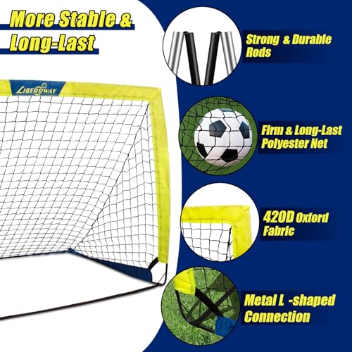 Soccer Goal 4'x 3' Portable Kids Soccer Goals for Backyard or Indoor Pop Up Soccer Net with 6 Training Cones, Carrying Bag, 8 Ground Stakes