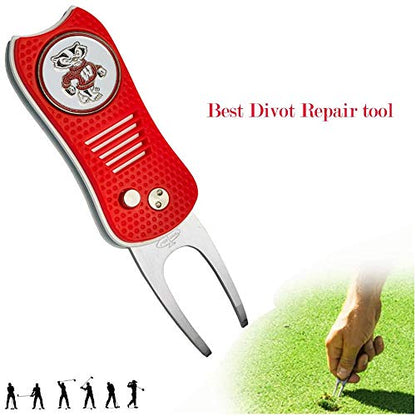Switchblade Divot Repair Tool with Logo Printed Removable Magnetic Ball Marker-Best Divot Fixer - style: Wisconsin Badgers